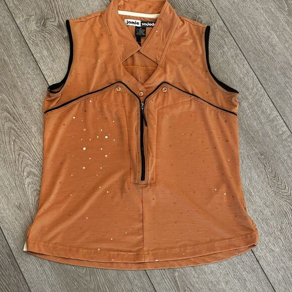 Jamie Sadock Women’s Medium Orange Shimmer Sleeveless Top Zip Golf Polo - Picture 1 of 7